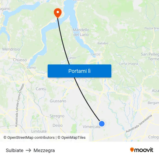 Sulbiate to Mezzegra map