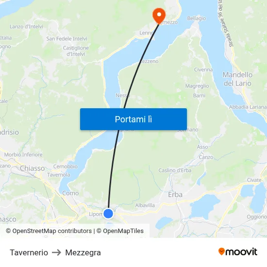 Tavernerio to Mezzegra map