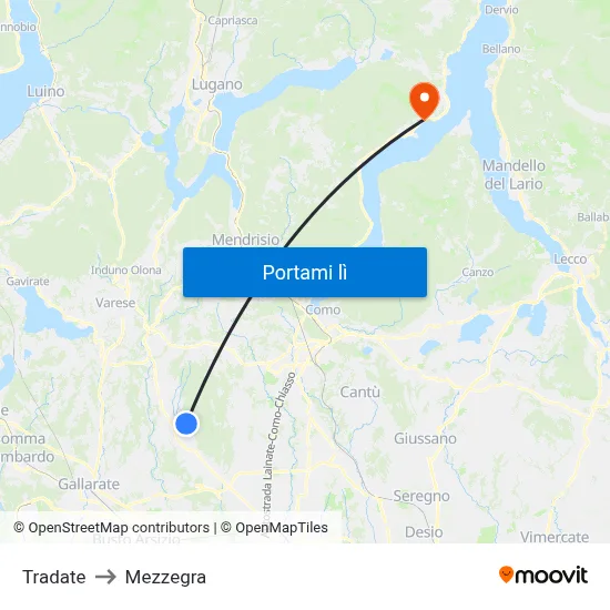 Tradate to Mezzegra map