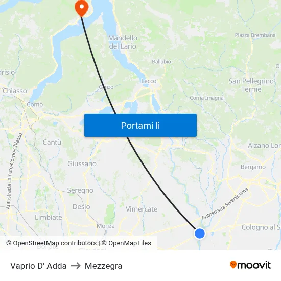 Vaprio D' Adda to Mezzegra map