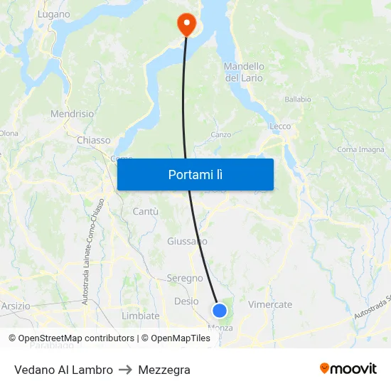 Vedano Al Lambro to Mezzegra map