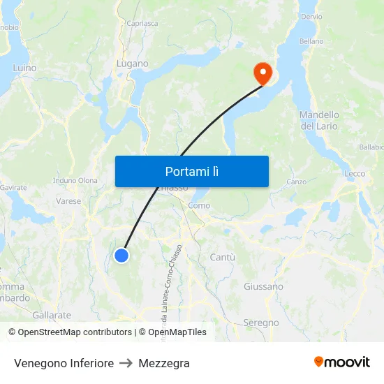Venegono Inferiore to Mezzegra map