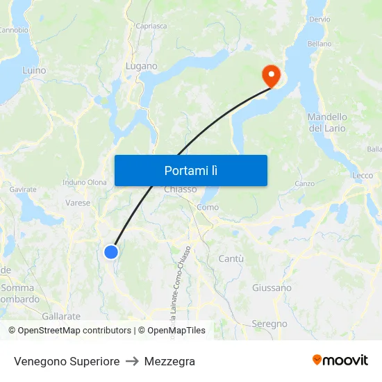 Venegono Superiore to Mezzegra map