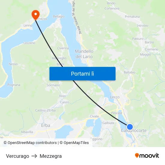 Vercurago to Mezzegra map