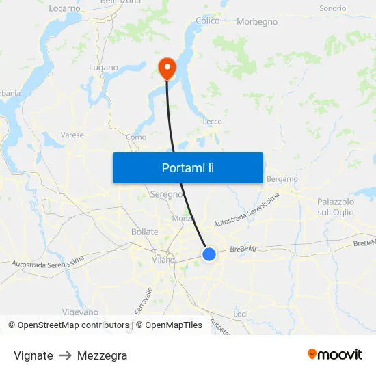 Vignate to Mezzegra map