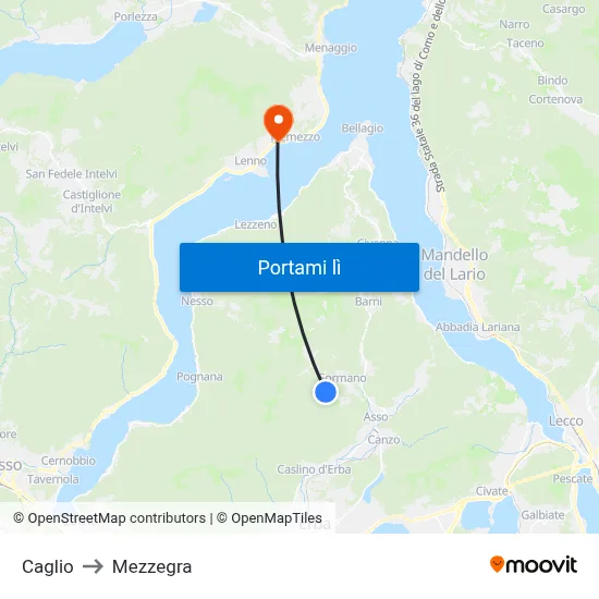 Caglio to Mezzegra map