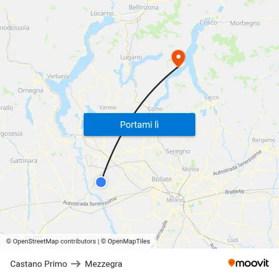 Castano Primo to Mezzegra map