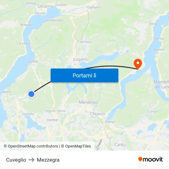 Cuveglio to Mezzegra map