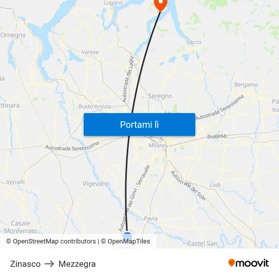 Zinasco to Mezzegra map
