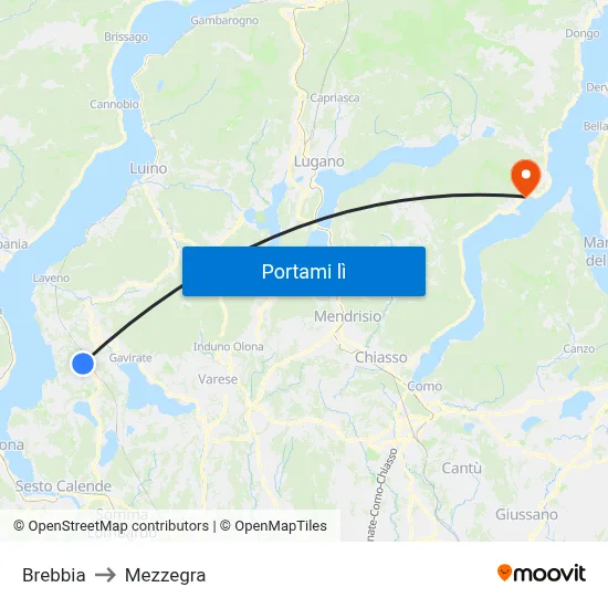 Brebbia to Mezzegra map