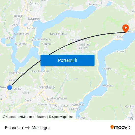 Bisuschio to Mezzegra map