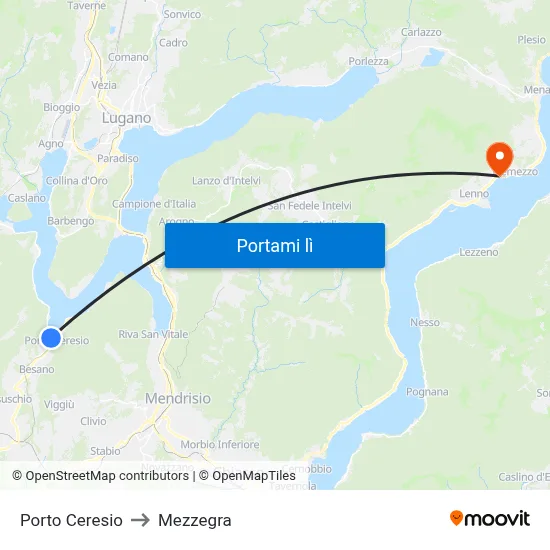 Porto Ceresio to Mezzegra map