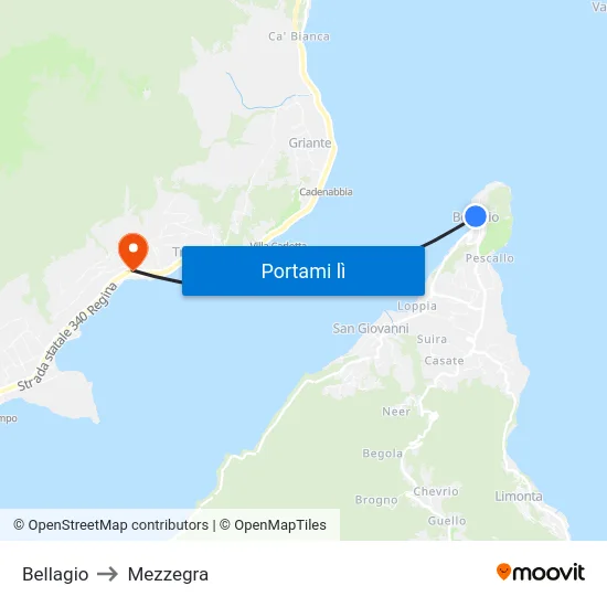 Bellagio to Mezzegra map