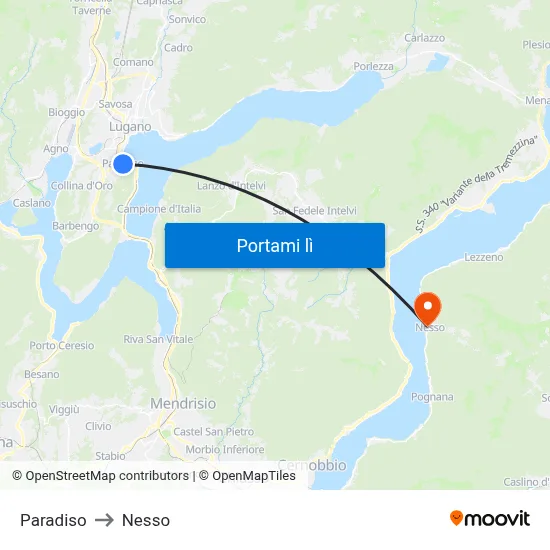 Paradiso to Nesso map