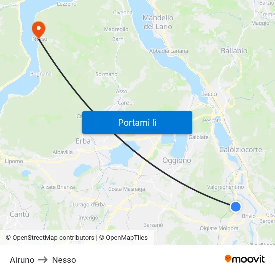 Airuno to Nesso map