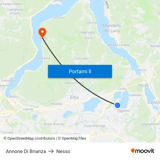Annone Di Brianza to Nesso map