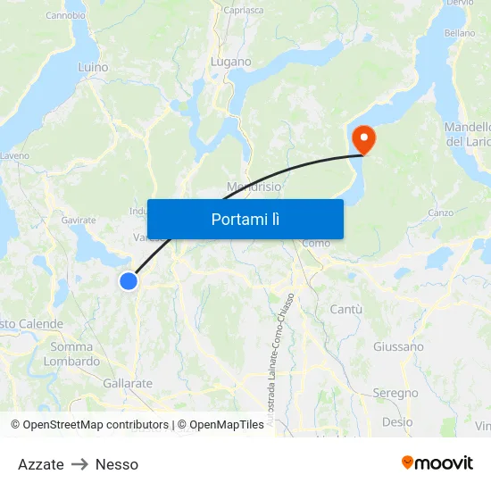 Azzate to Nesso map