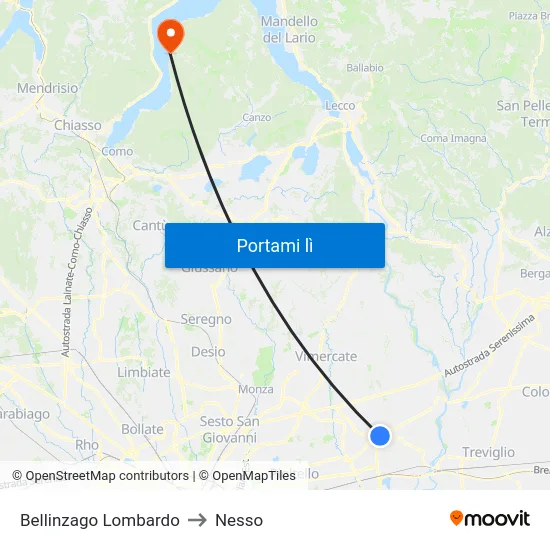 Bellinzago Lombardo to Nesso map