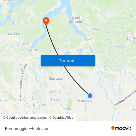 Bernareggio to Nesso map