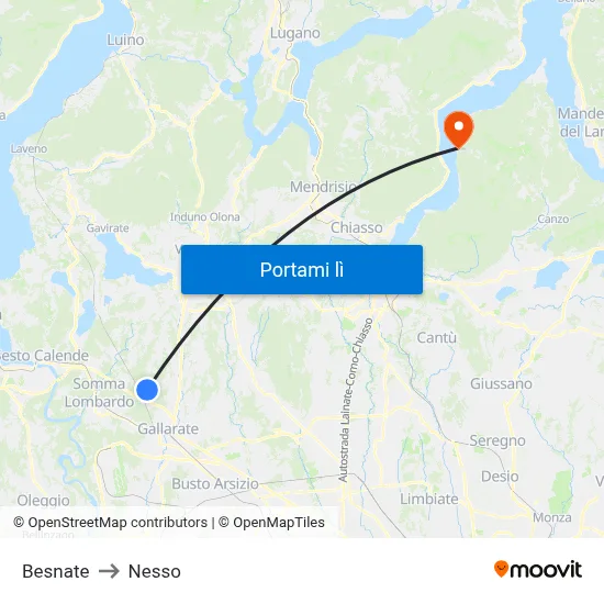 Besnate to Nesso map