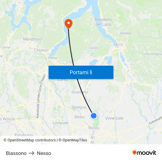 Biassono to Nesso map