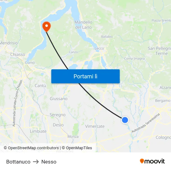 Bottanuco to Nesso map