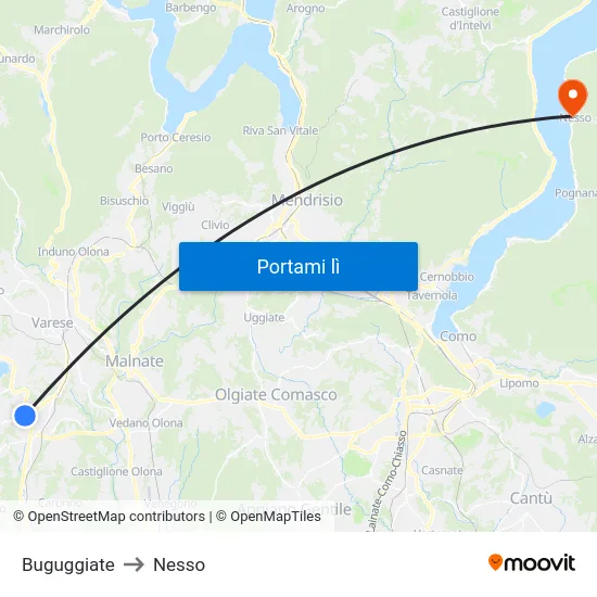 Buguggiate to Nesso map