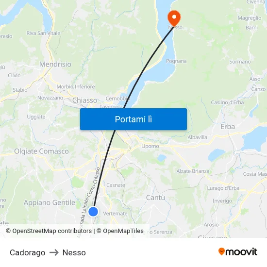 Cadorago to Nesso map
