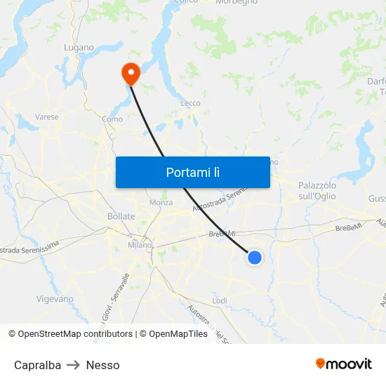 Capralba to Nesso map