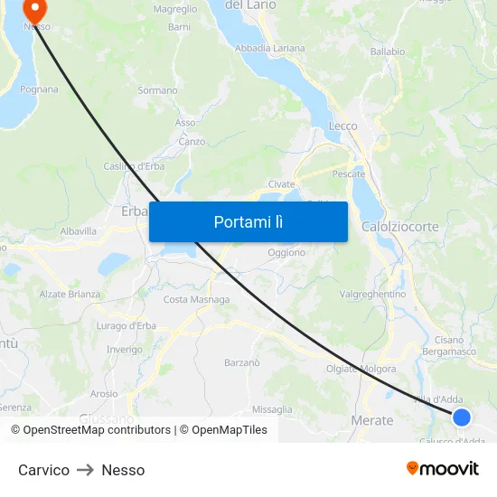 Carvico to Nesso map