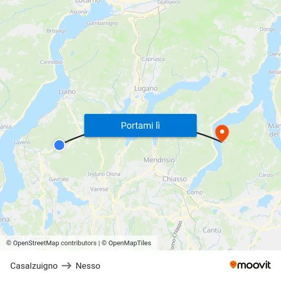 Casalzuigno to Nesso map