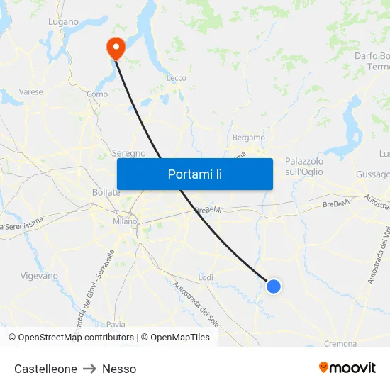 Castelleone to Nesso map