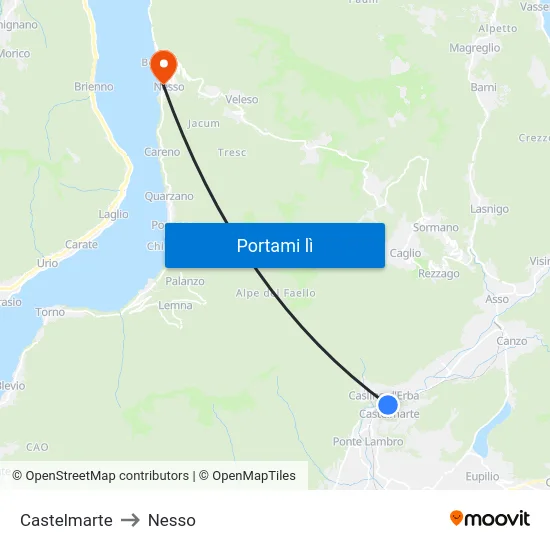 Castelmarte to Nesso map