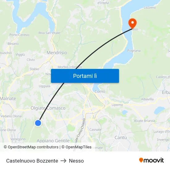 Castelnuovo Bozzente to Nesso map