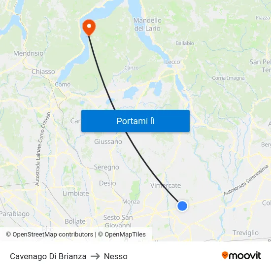 Cavenago Di Brianza to Nesso map