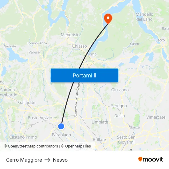 Cerro Maggiore to Nesso map