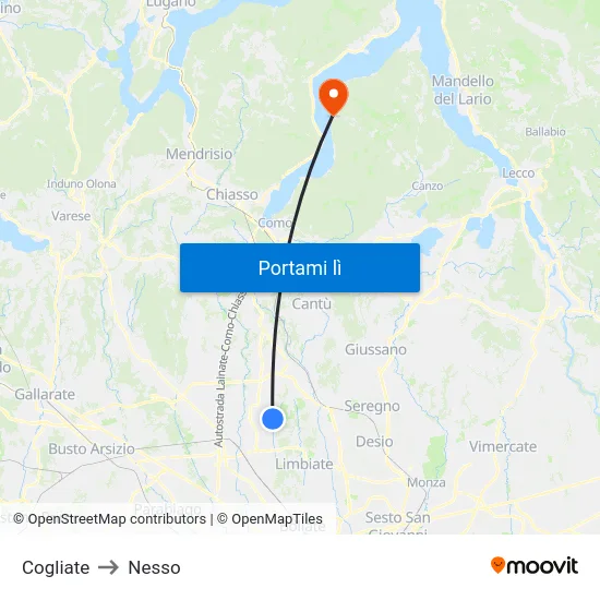 Cogliate to Nesso map