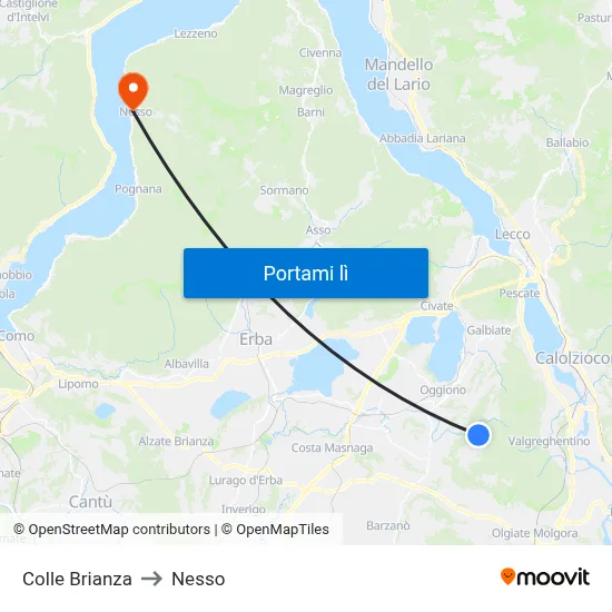 Colle Brianza to Nesso map