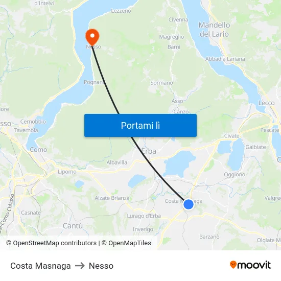 Costa Masnaga to Nesso map