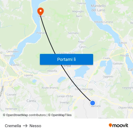 Cremella to Nesso map