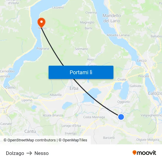Dolzago to Nesso map