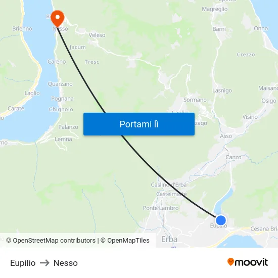 Eupilio to Nesso map