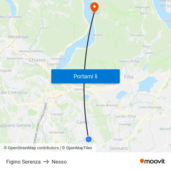 Figino Serenza to Nesso map