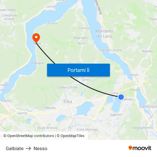 Galbiate to Nesso map