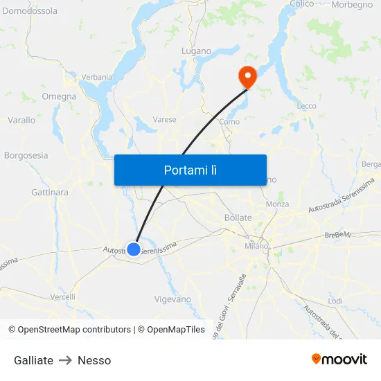 Galliate to Nesso map