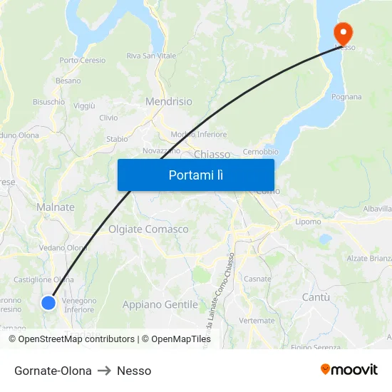 Gornate-Olona to Nesso map