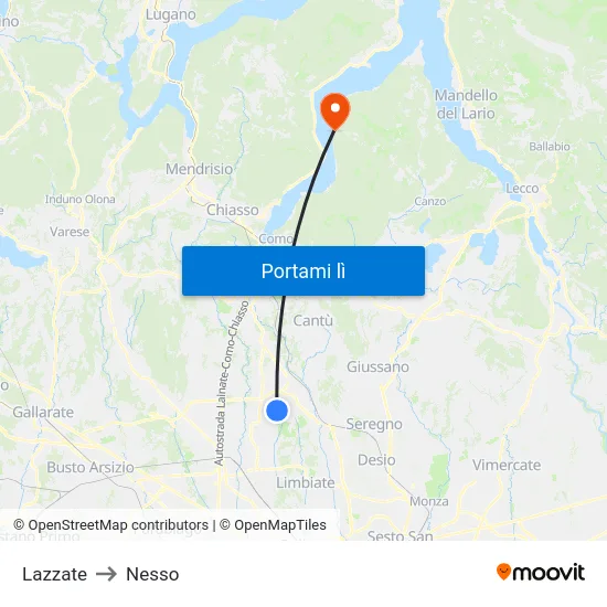 Lazzate to Nesso map