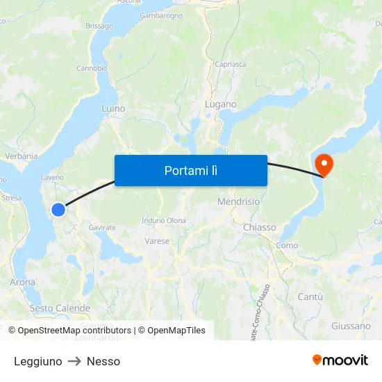Leggiuno to Nesso map