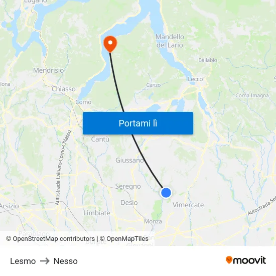 Lesmo to Nesso map