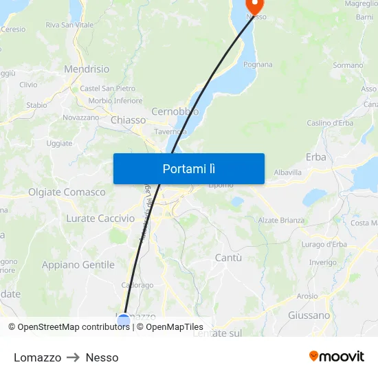 Lomazzo to Nesso map